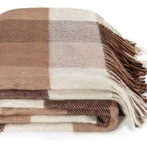 Wool Plaid Throw Blanket - Brown/Tan/White